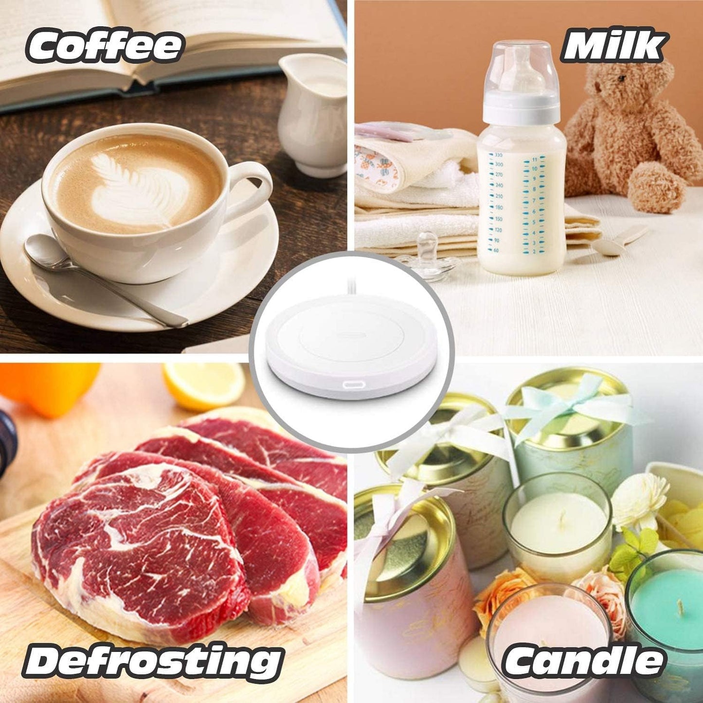 BESTINNKITS White Smart Coffee Auto On/Off Gravity-Induction Mug Office Desk Use, Candle Wax Cup Warmer Heating Plate (Up to 131F/55C)