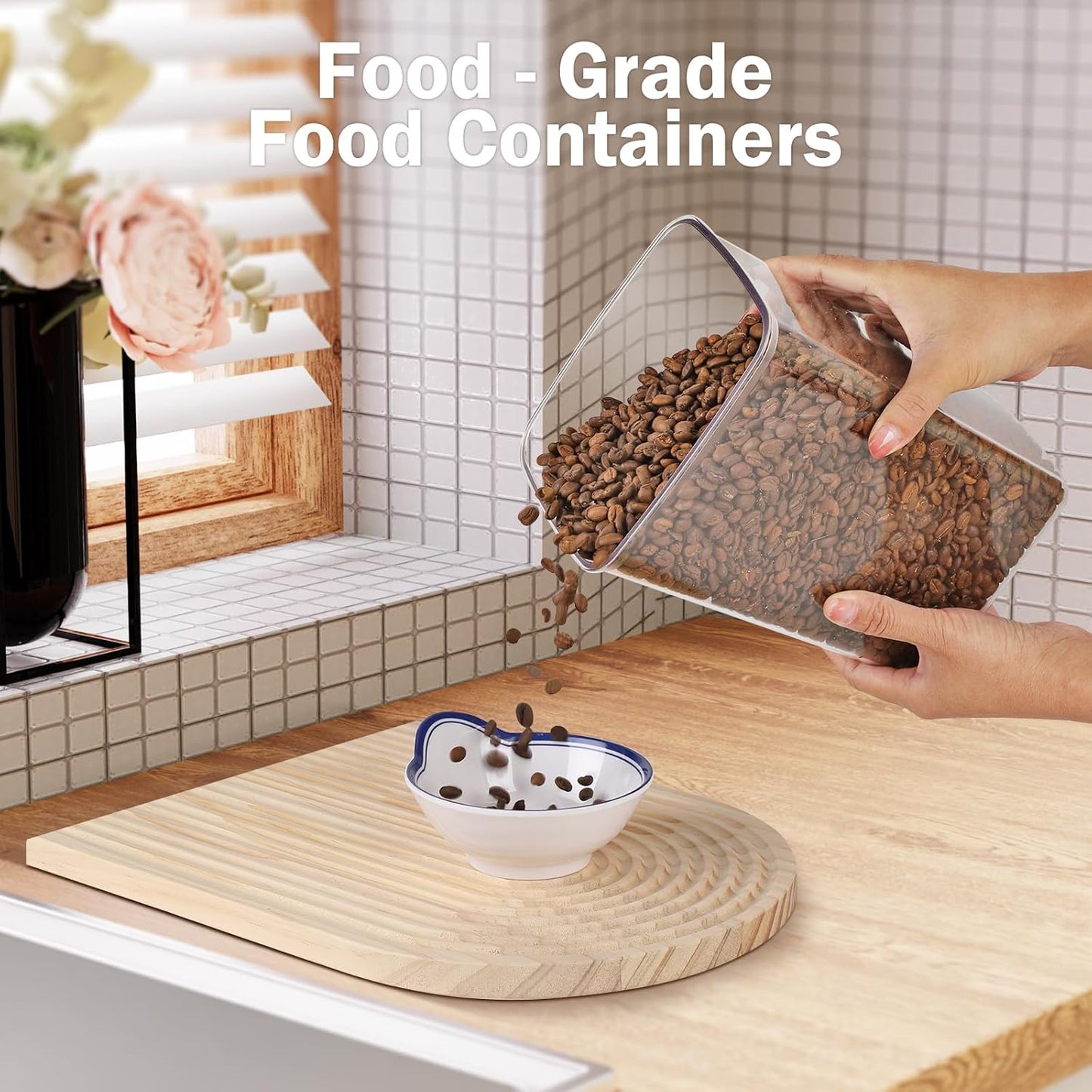 Large Pop Airtight Food Storage Containers Set with Lids, 4.2Qt Food Containers with Scoop, Kitchen Pantry Organization and Storage, BPA Free Stackable Cereal Container