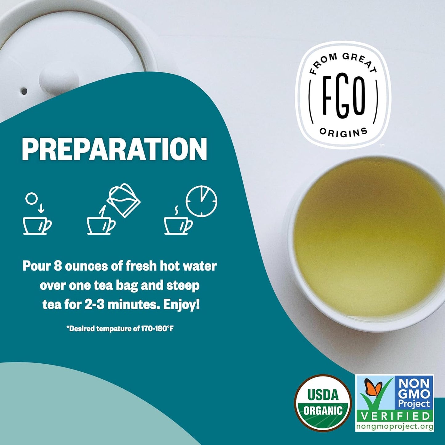 FGO Organic Japanese Sencha Green Tea, 20 Count, Eco-Conscious Tea Bags, Resealable Bag, Packaging May Vary (Pack of 1)