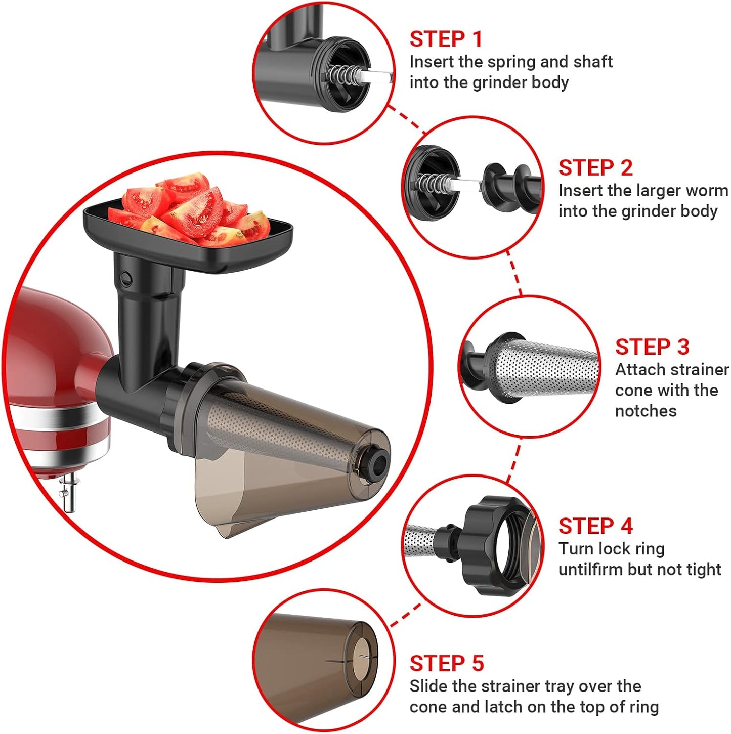 Fruit & Vegetable Strainer Attachment Set for KitchenAid Stand Mixer, Includes Food Grinder Attachment with Sausage Stuffer Tubes and Juicer Auger, Meat Grinder Attachment for KitchenAid by InnoMoon