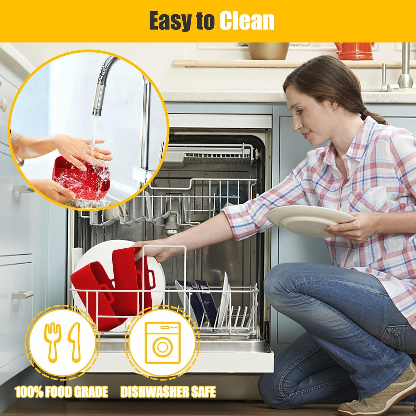 Air Fryer Silicone Liners 10 Quart for Ninja DZ550GY DZ550/DZ401/DZ302 Foodi DualZone XL 2-Basket,MMH 2PCs Reusable Rectangle Baking Tray Replacement Accessories for Ninja/Cosori 9-10QT Airfryer,Red