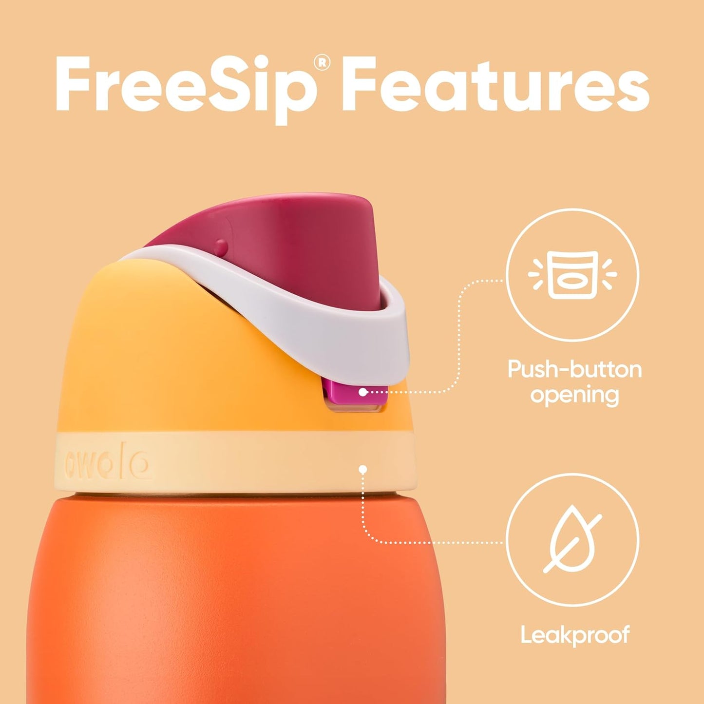 Owala FreeSip Insulated Stainless Steel Water Bottle with Straw for Sports, Travel, and School BPA-Free Sports Water Bottle, 24 oz, Citrus Crush