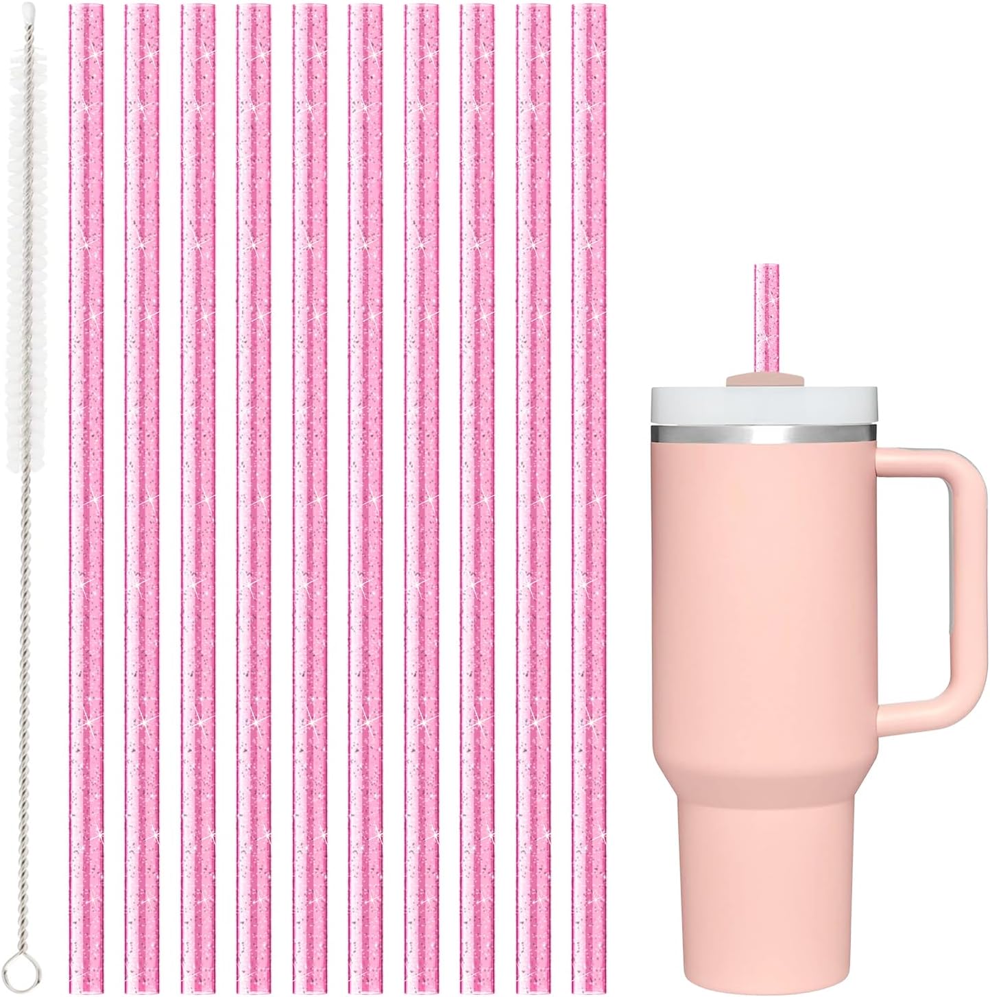 Replacement Straw for Stanley Cup 40 oz 30 oz 64 oz Tumbler, 10 Pack 12.13-In Long Reusable Straw with Cleaning Brush, Color, Dishwasher Safe, Plastic Straw for stanley cup accessories