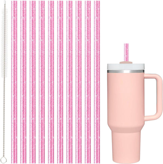 Replacement Straw for Stanley Cup 40 oz 30 oz 64 oz Tumbler, 10 Pack 12.13-In Long Reusable Straw with Cleaning Brush, Color, Dishwasher Safe, Plastic Straw for stanley cup accessories