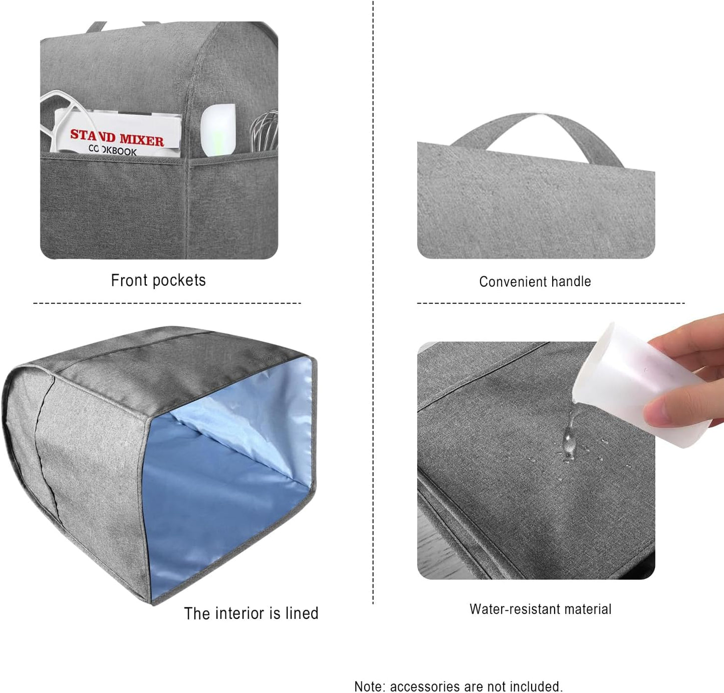 Stand Mixer Dust-proof Cover for KitchenAid Mixer，Multi Pockets for Various Kitchen Appliance Accessories，Water-resistant，Easy Cleaning (Grey(New style), Fit for Bowl Lift 5-8 Quart)