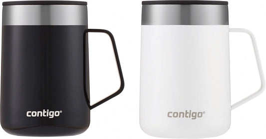 Contigo Streeterville Stainless Steel Travel Mugs 14oz, Stylish Duo Pack with Splash-Proof Lid, Vacuum-Insulated Coffee Mugs with Handle & Grip Base, Dishwasher Safe - Licorice & Salt