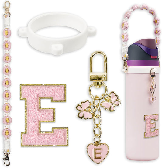Cute Letter Charm Set Compatible with Owala Water Bottle 24 oz, 32 oz, 40 oz, Owala Kids, Owala Coffee Tumbler, Owala FreeSip – Includes Handle Strap, for Owala Accessories & Stanley Cup Accessories