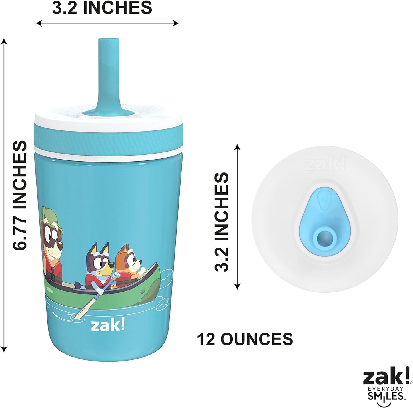 Zak Designs Bluey Kelso Toddler Cups For Travel or At Home, 12oz Vacuum Insulated Stainless Steel Sippy Cup With Leak-Proof Design is Perfect For Kids (Bluey, Bingo, Grandad Mort)