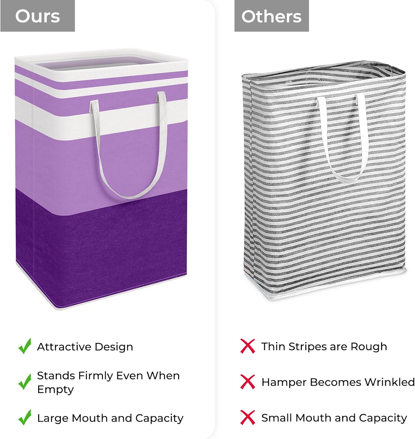 HomeHacks 2 Pack Large Laundry Baskets, Waterproof, Freestanding Laundry Hampers, Collapsible Clothes Hamper with Reinforced Handles in Laundry, College Dorm, Bathroom, Bedroom (Purple, 88Lx2)