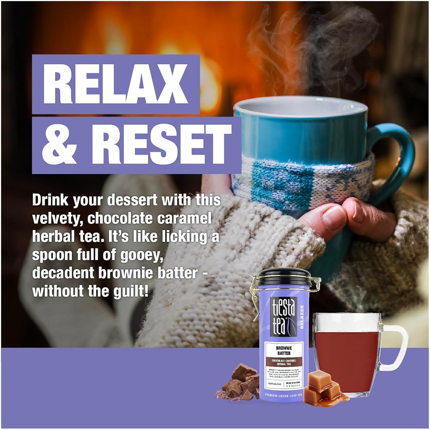 Tiesta Tea - Brownie Batter - Chocolate Caramel Herbal Tea - Loose Leaf Tea Blend - Non-Caffeinated Herbal Tea - Make Hot or Iced Tea Up to 40-50 Cups - 6 oz Refillable Tin