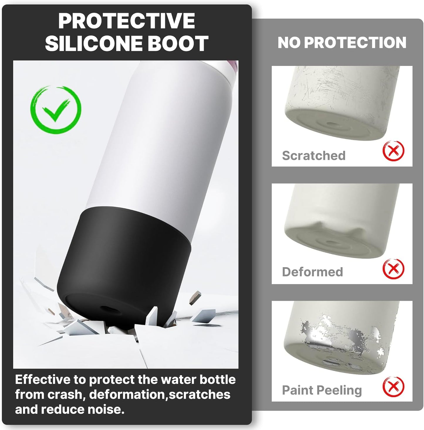 Silicone Boot for 40 oz Owala Water Bottles, Anti-Slip Protective Sleeve for Owala Twist & FreeSip & Flip Insulated Water Bottle, Boot Bottom Base for Owala (Black)