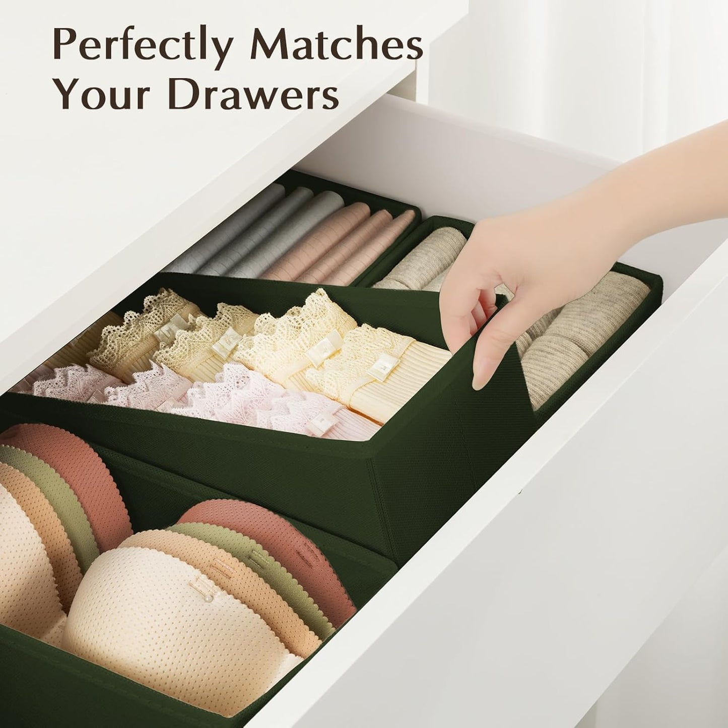 DIMJ Drawer Organizers Clothes, Set of 8 Dresser Organizer Bins, Fabric Closet Organizers and Storage, Shallow Drawer Dividers for Nursery, Clothing, Baby Clothes, Socks, Underwears, Tie (Green)