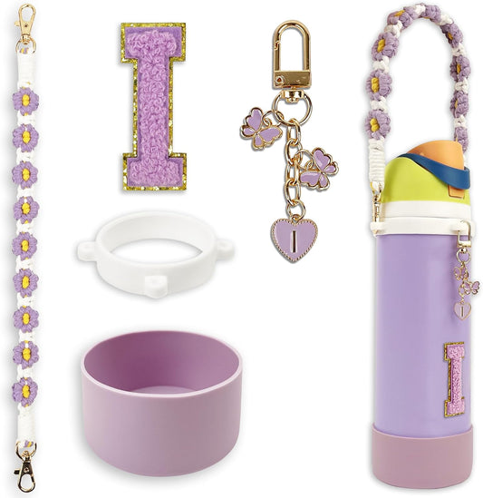 SITKOL Silicone Boot Cute Monogram Set Compatible with Owala Water Bottle 24 oz, 32 oz, 40 oz - Perfect Letter Owala Accessories for Owala Tumbler, Owala Free Sip, Pink Owala, Black Owala