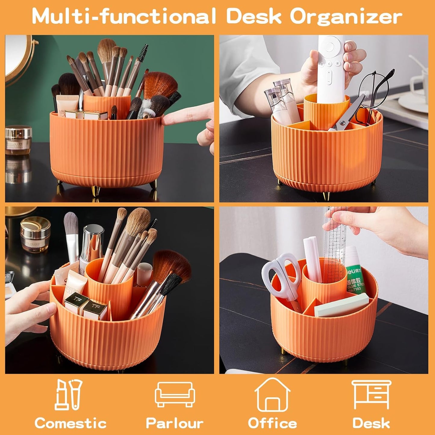 360° Rotate Makeup Brush Holder Organizer, Makeup Organizers Countertop, Makeup organization and Skincare Storage for Vanity, Desktop, Bathroom (Orange)