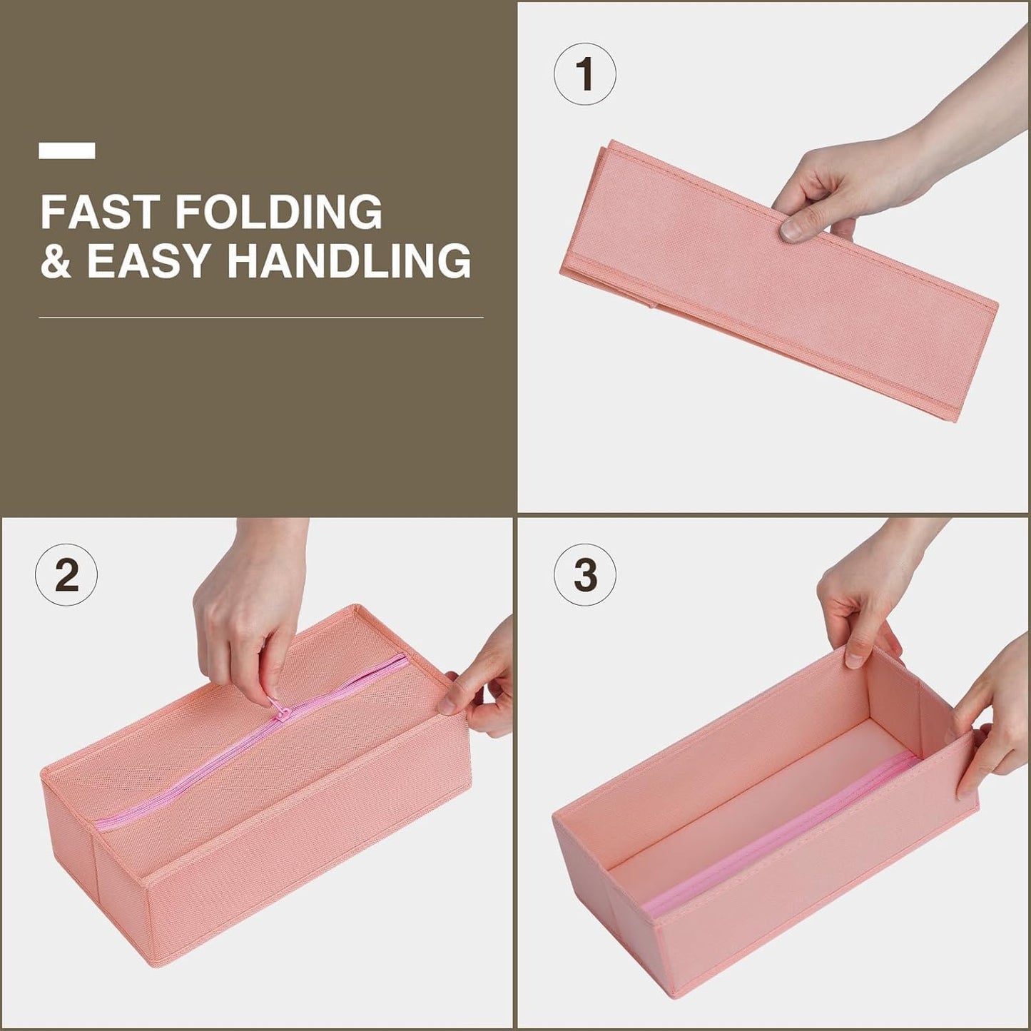 DIMJ Drawer Organizers - Set of 12 Fabric Closet Organizers and Storage, Drawer Dividers for Baby Clothes, Socks, Belt, Tie (Pink)