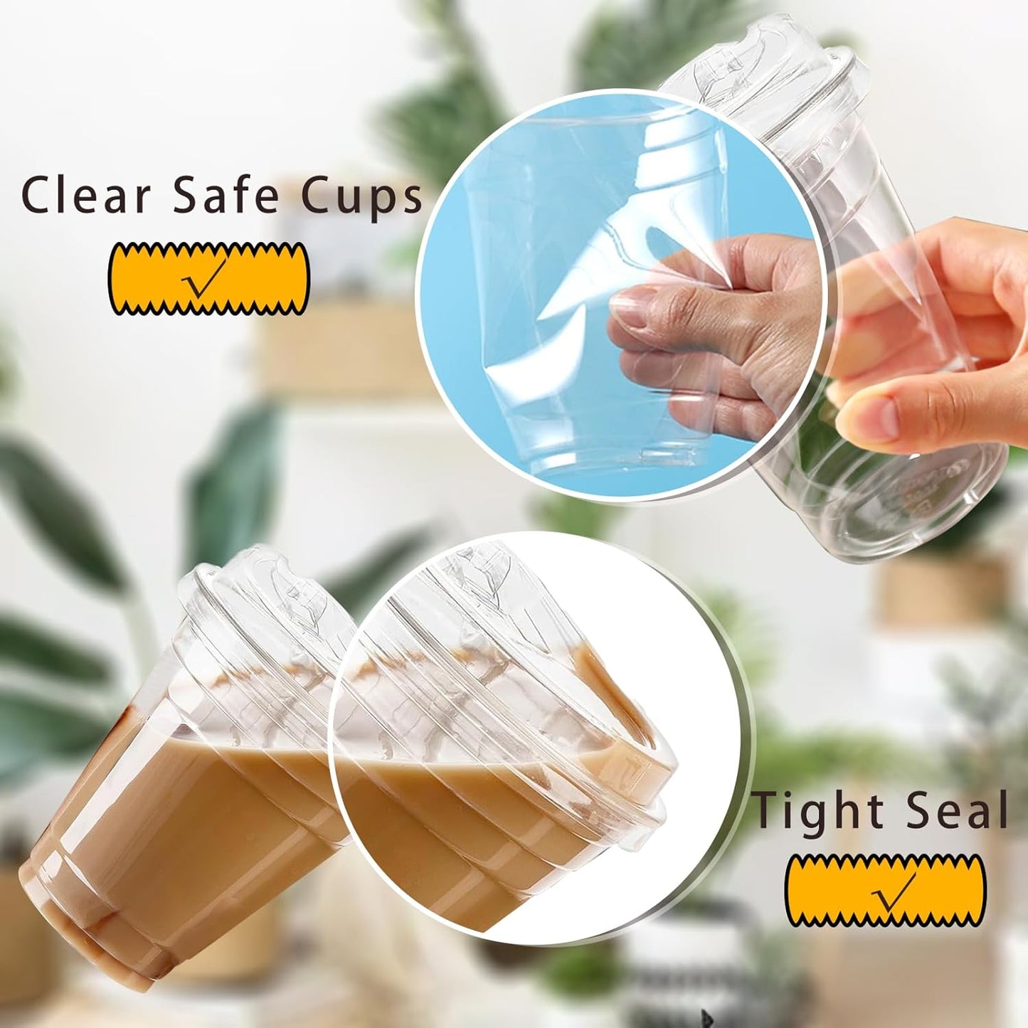TashiBox 16oz100 Sets Clear Plastic Cups With Strawless Sip Through Lids,Clear Crystal disposable plastic cups,smoothie cups