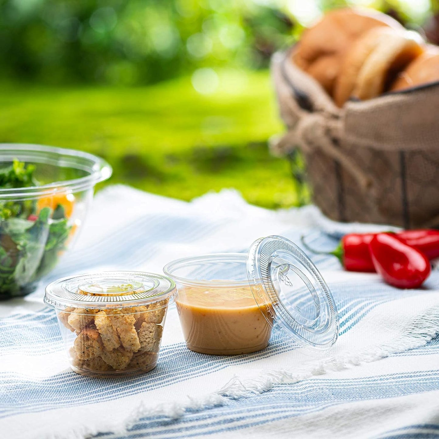 Portion Cups with Lids (4 Ounces, 200 Pack) | Disposable Plastic Cups for Meal Prep, Portion Control, Salad Dressing, & Medicine | Small Plastic Condiment Container