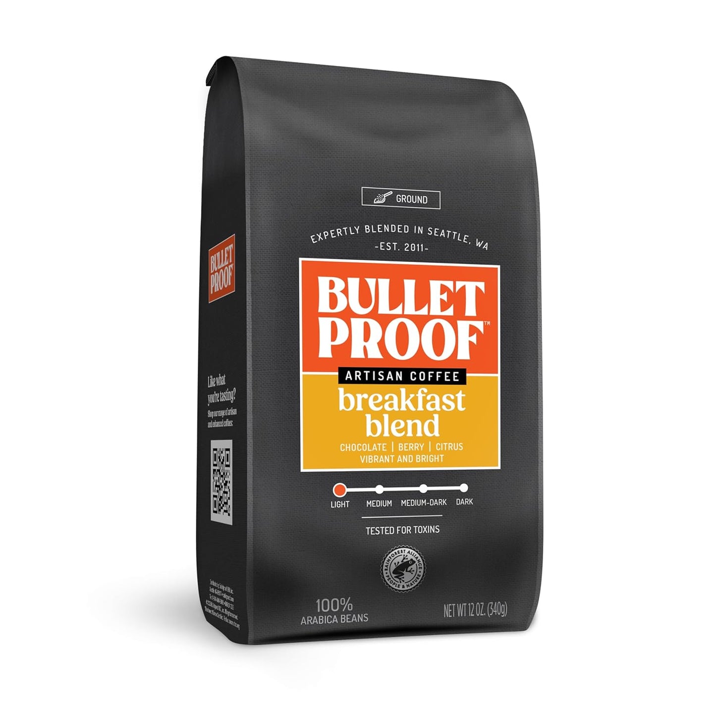 Bulletproof Breakfast Blend Light Roast Ground Coffee, 12 Ounces, Clean Coffee Tested for Toxins, Packaging May Vary