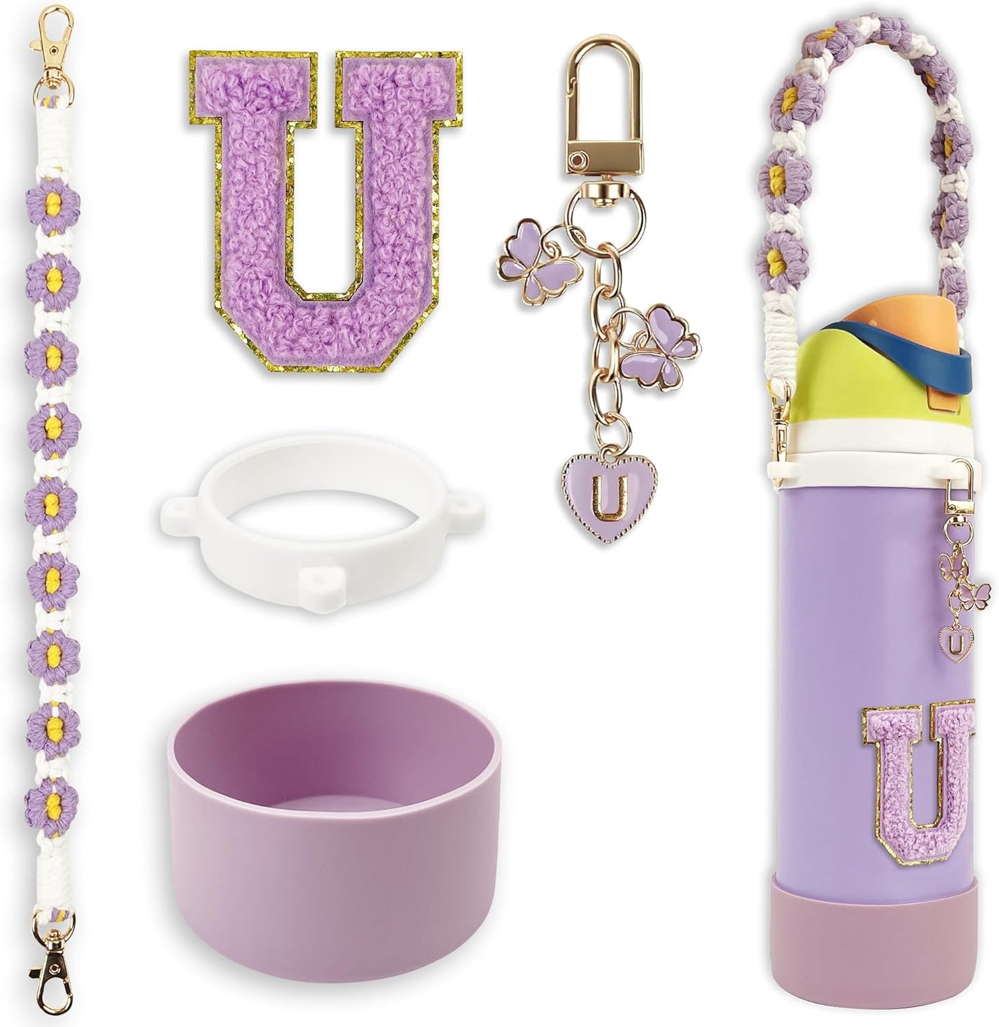 SITKOL Silicone Boot Cute Monogram Set Compatible with Owala Water Bottle 24 oz, 32 oz, 40 oz - Perfect Letter Owala Accessories for Owala Tumbler, Owala Free Sip, Pink Owala, Black Owala