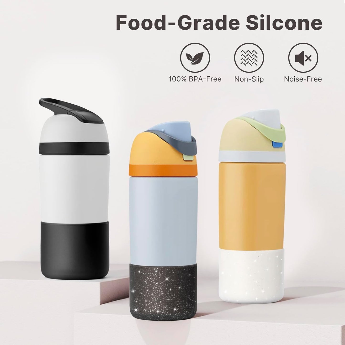 Silicone Boot for Owala 14/16 oz Water Bottle, Anti-Slip Protective Sleeve for Owala 12 oz Kids Tumbler, Boot Bottom Base fit Flip 14 oz Insulated Stainless-Steel Water Bottlet (Black)