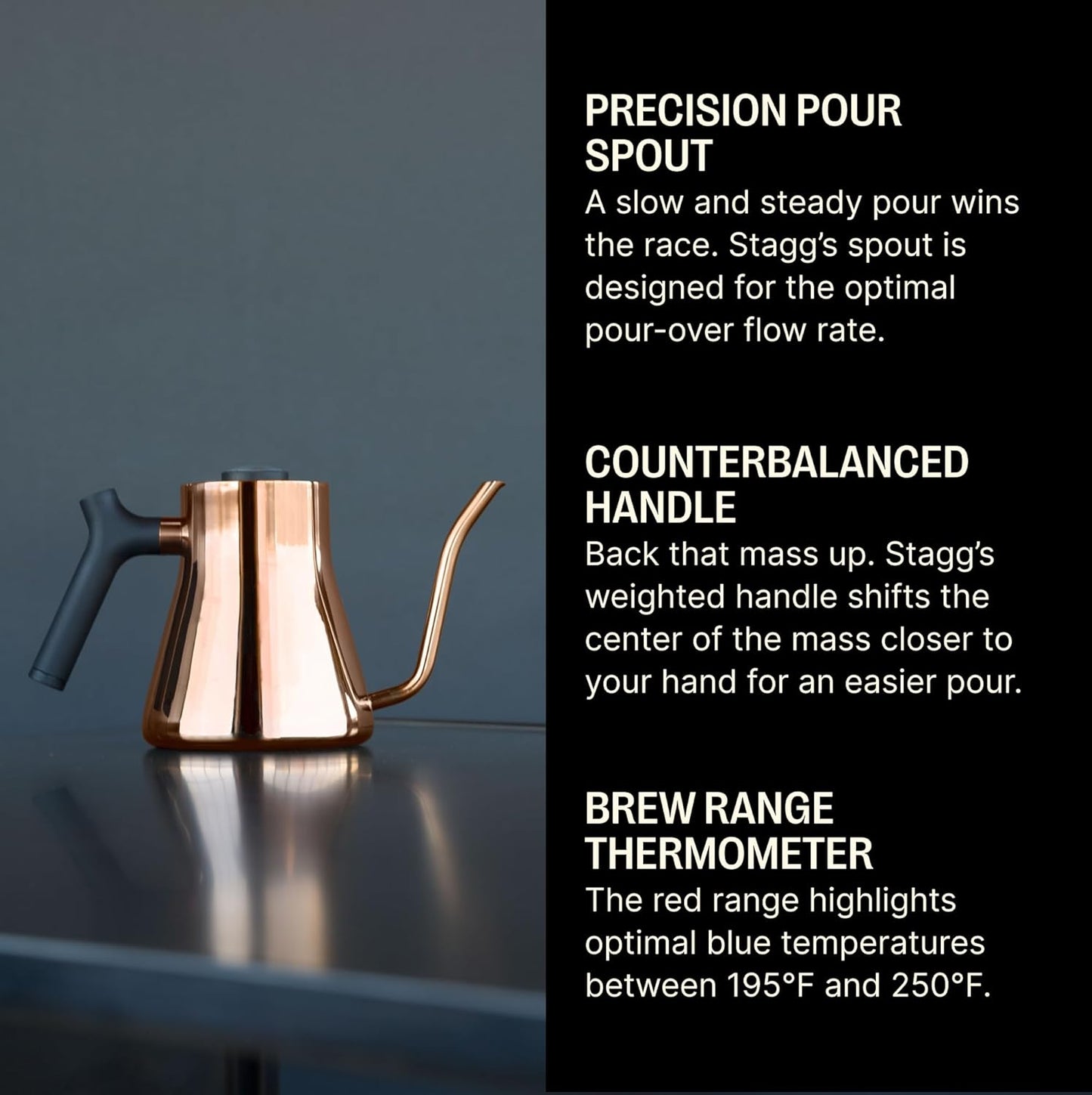 Fellow Stagg Stovetop Pour-Over Coffee and Tea Kettle - Gooseneck Teapot with Precision Pour Spout, Built-In Thermometer, Matte Black, 1 Liter