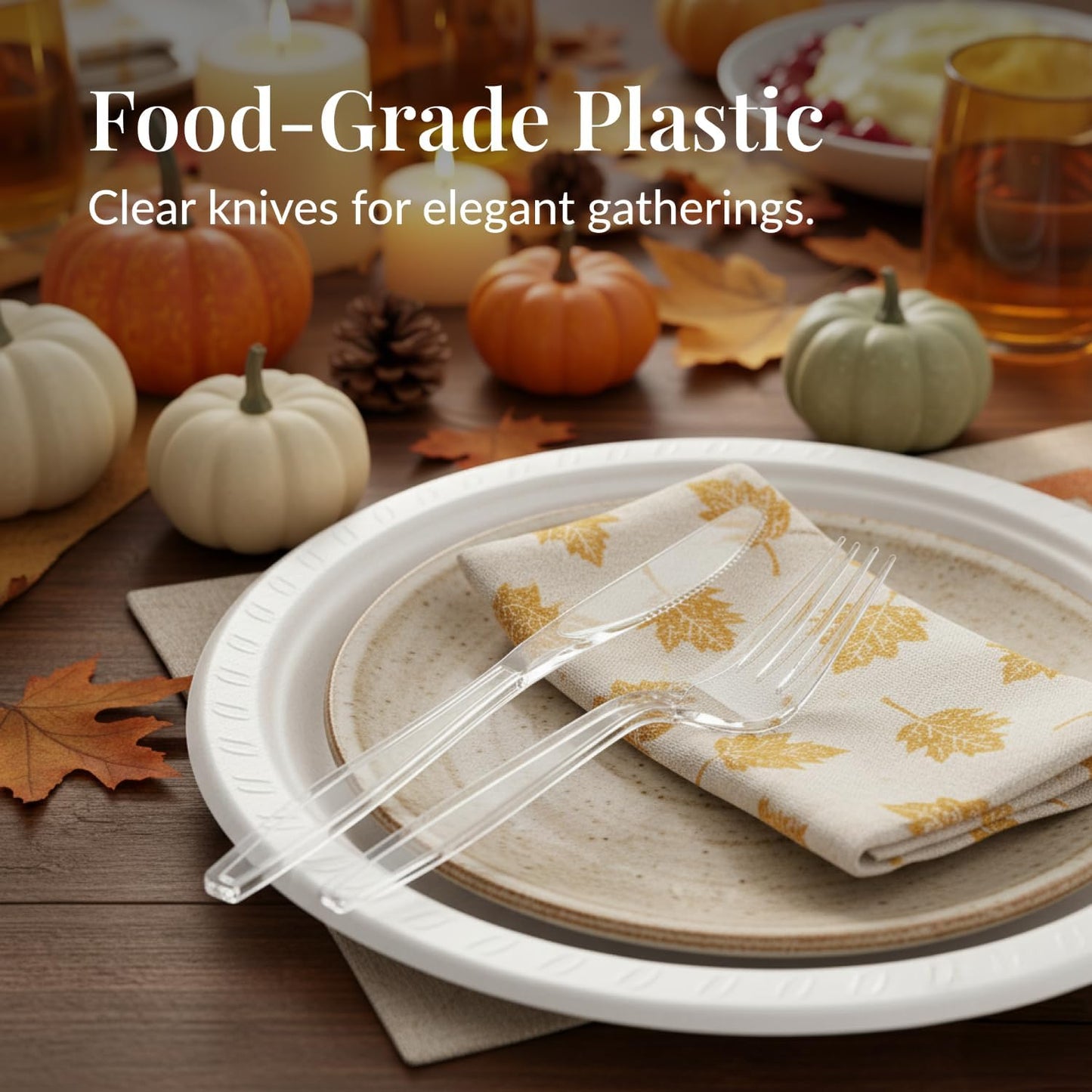 Prestee 100 Pack Plastic Silverware Knives - Heavy Duty, Clear Plastic Knives for Parties, Catering, and Events - Durable and Elegant Disposable Knife Utensils for Weddings, Dinners, and Celebrations