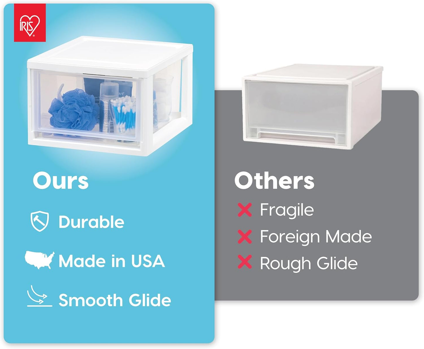 IRIS USA 6 Qt. Small Plastic Stacking Drawer, Stackable Storage Organizer Unit with Sliding Drawer for Bedroom Kitchen Under Sink Pantry Craft Room Dorm Office, White, 4-Pack