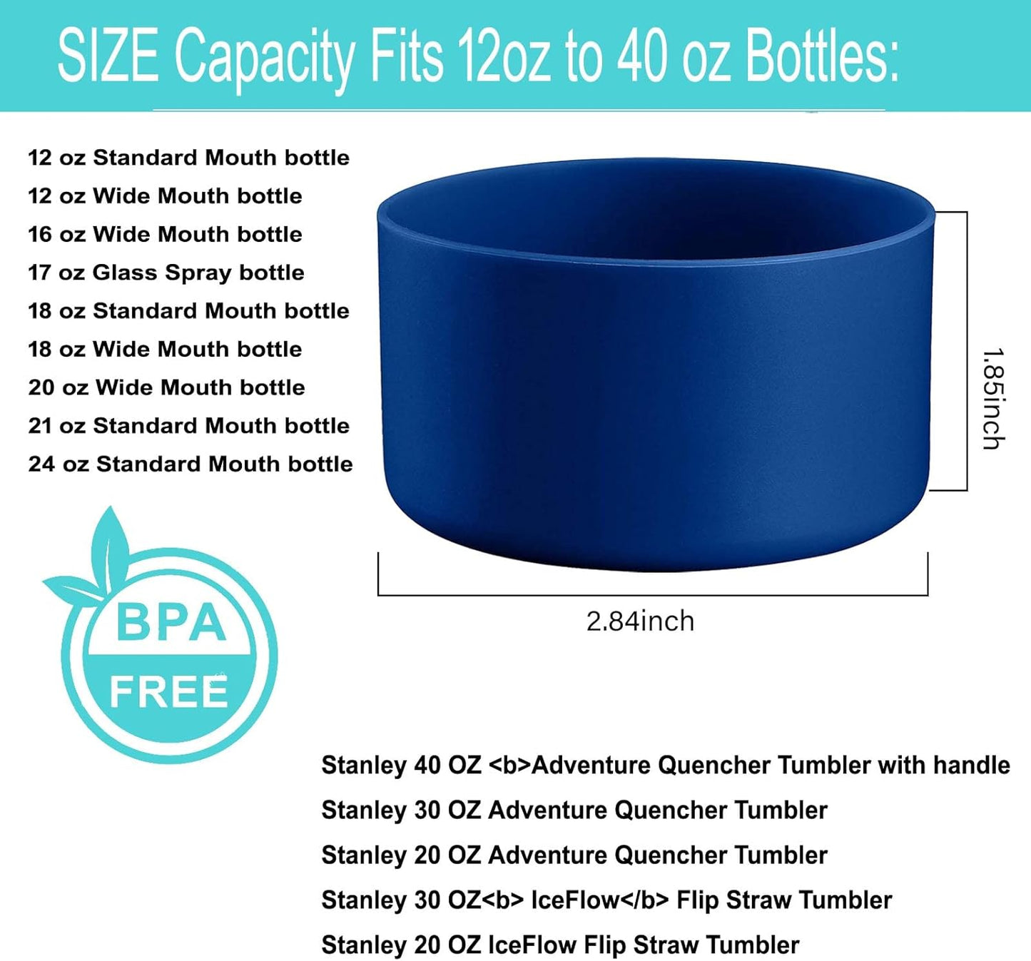 Protective Silicone Boot for 12oz - 24 oz Stainless Steel Water Bottles - Stanley 40oz Tumbler with Handle & Stanley IceFlow 20oz 30oz Anti-Slip Bottom Sleeve Cover，BPA free (Darkblue)