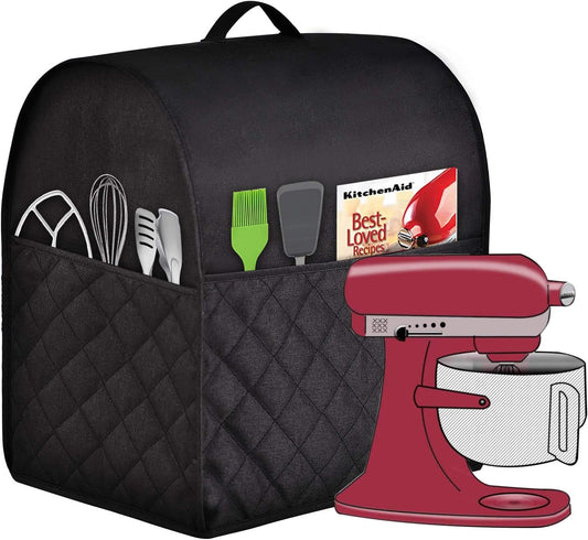 Stand Mixer Dust-proof Cover for KitchenAid Mixer，Multi Pockets for Various Kitchen Appliance Accessories，Water-resistant，Easy Cleaning (Black, Fit for Tilt Head 4.5-5 Quart)