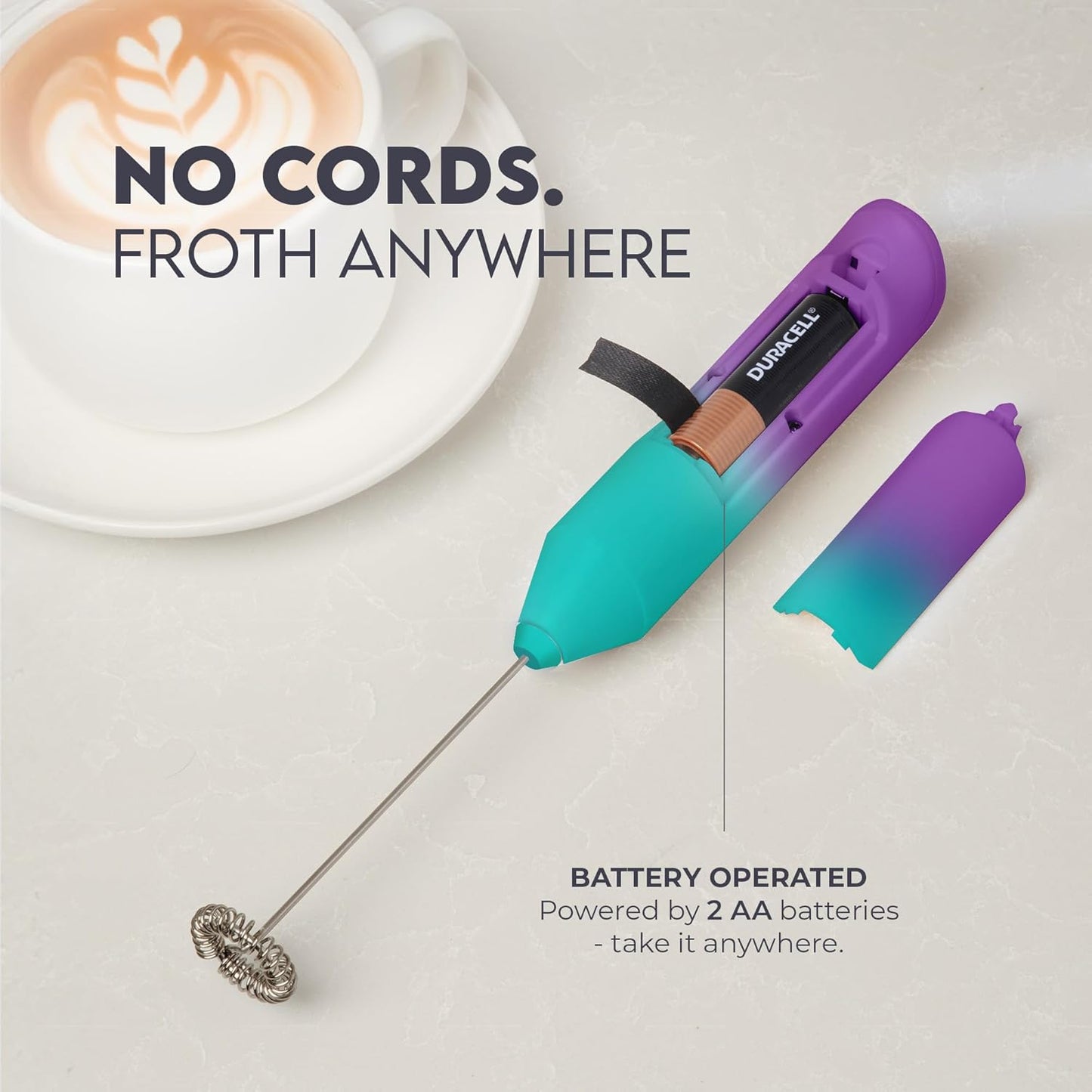 Zulay Kitchen Milk Frother Handheld with 2 Duracell AA Batteries – Electric Drink Mixer for Coffee, Lattes, Cappuccinos, Matcha & Hot Chocolate – Portable Foam Maker & Coffee Bar Accessory