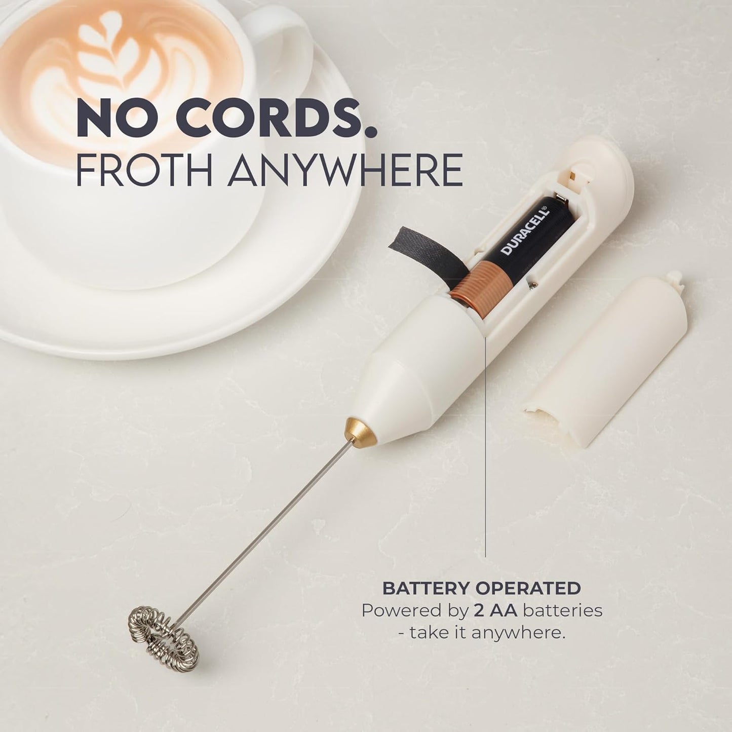 Zulay Kitchen Milk Frother Handheld with 2 Duracell AA Batteries – Electric Drink Mixer for Coffee, Lattes, Cappuccinos, Matcha & Hot Chocolate – Portable Foam Maker & Coffee Bar Accessory