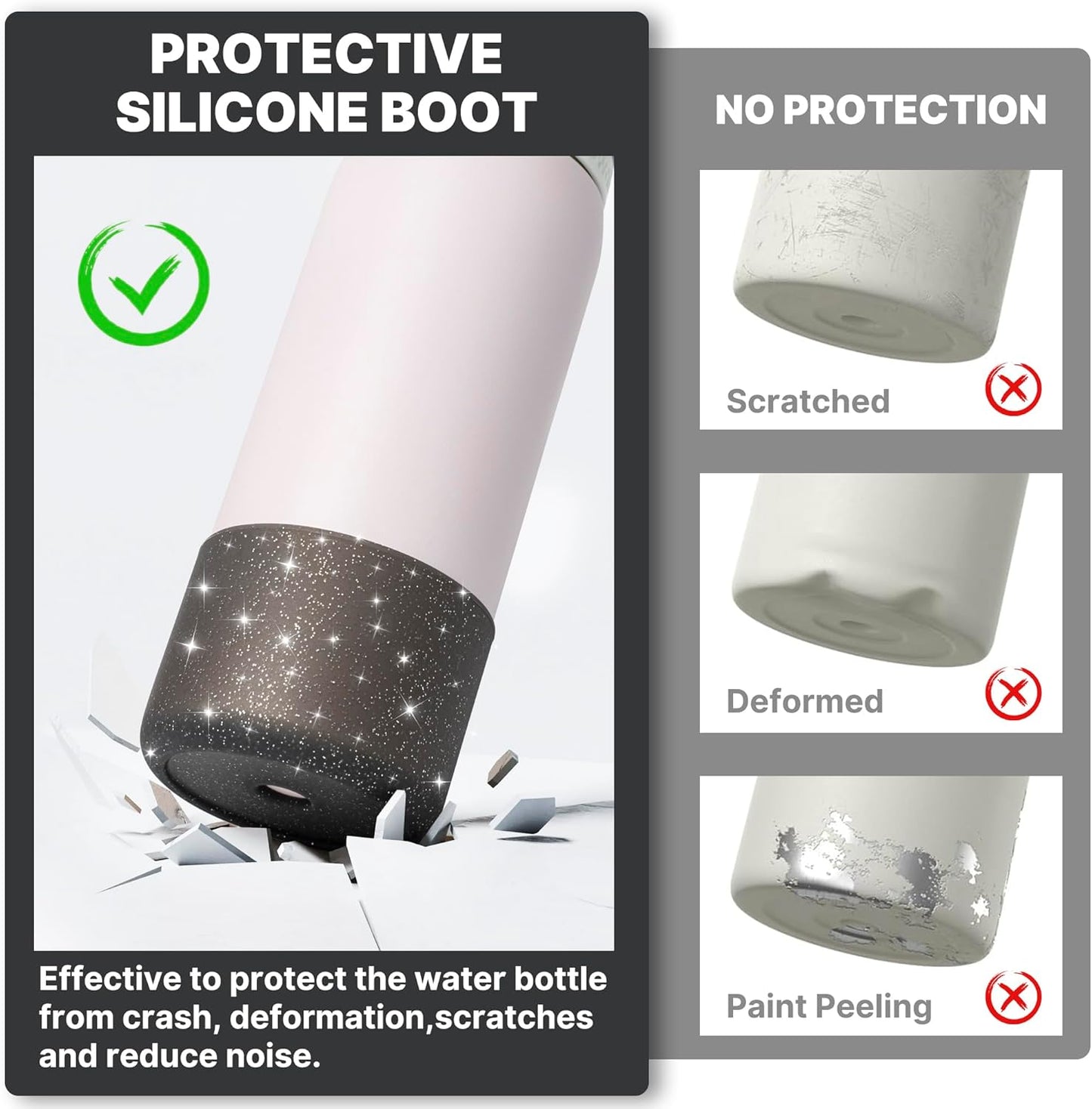 Silicone Boot for 40 oz Owala Water Bottles, Anti-Slip Protective Sleeve for Owala Twist & FreeSip & Flip Insulated Water Bottle, Boot Bottom Base(Glitter Black)