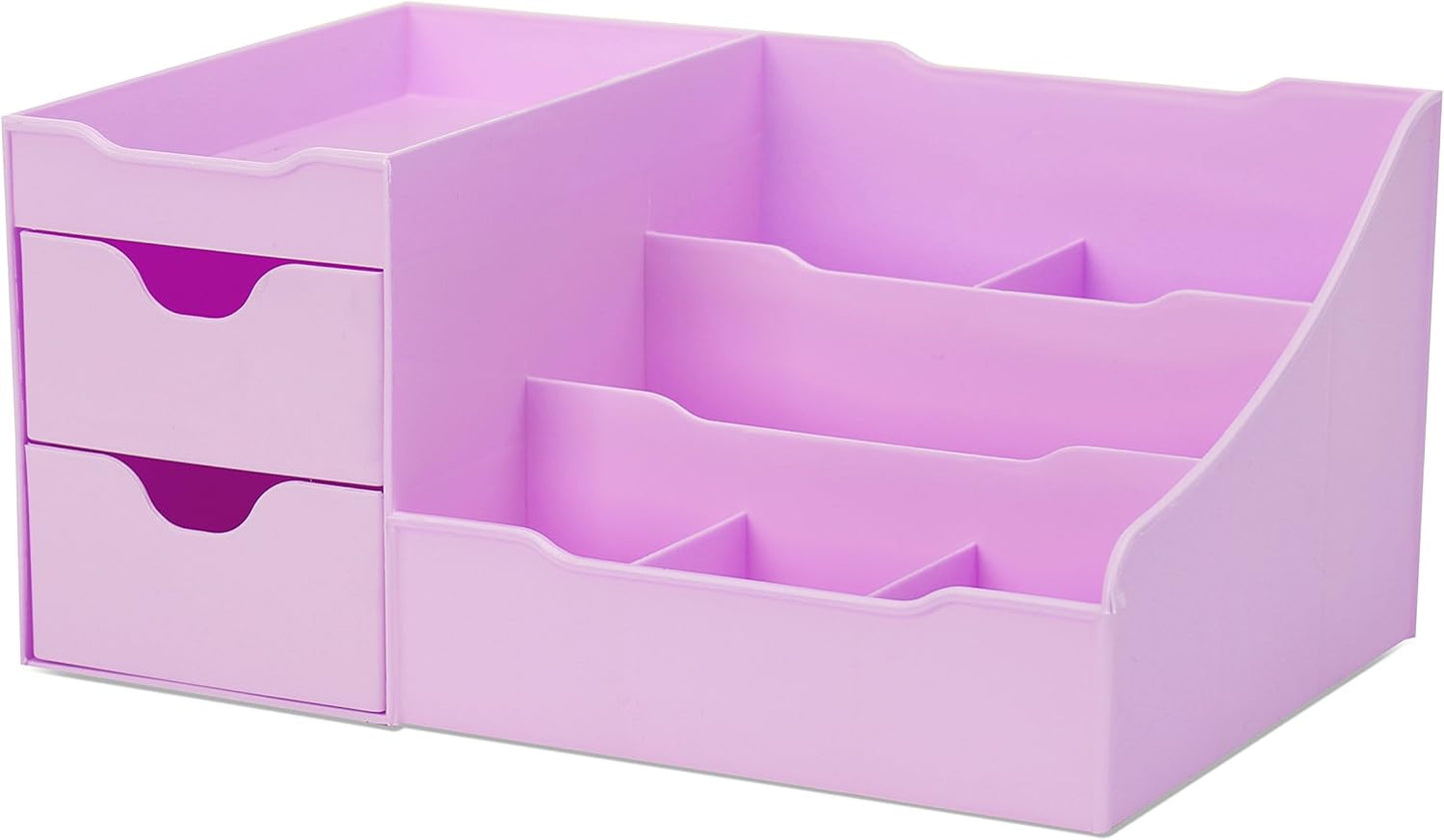 Uncluttered Designs Makeup Organizer With Drawers - Modern Countertop Storage for Cosmetics - Chic Vanity Holder for Perfume, Skincare, Brush, Lipstick, Nail Polish Organization & Display (Purple)