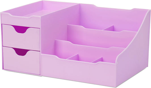 Uncluttered Designs Makeup Organizer With Drawers - Modern Countertop Storage for Cosmetics - Chic Vanity Holder for Perfume, Skincare, Brush, Lipstick, Nail Polish Organization & Display (Purple)