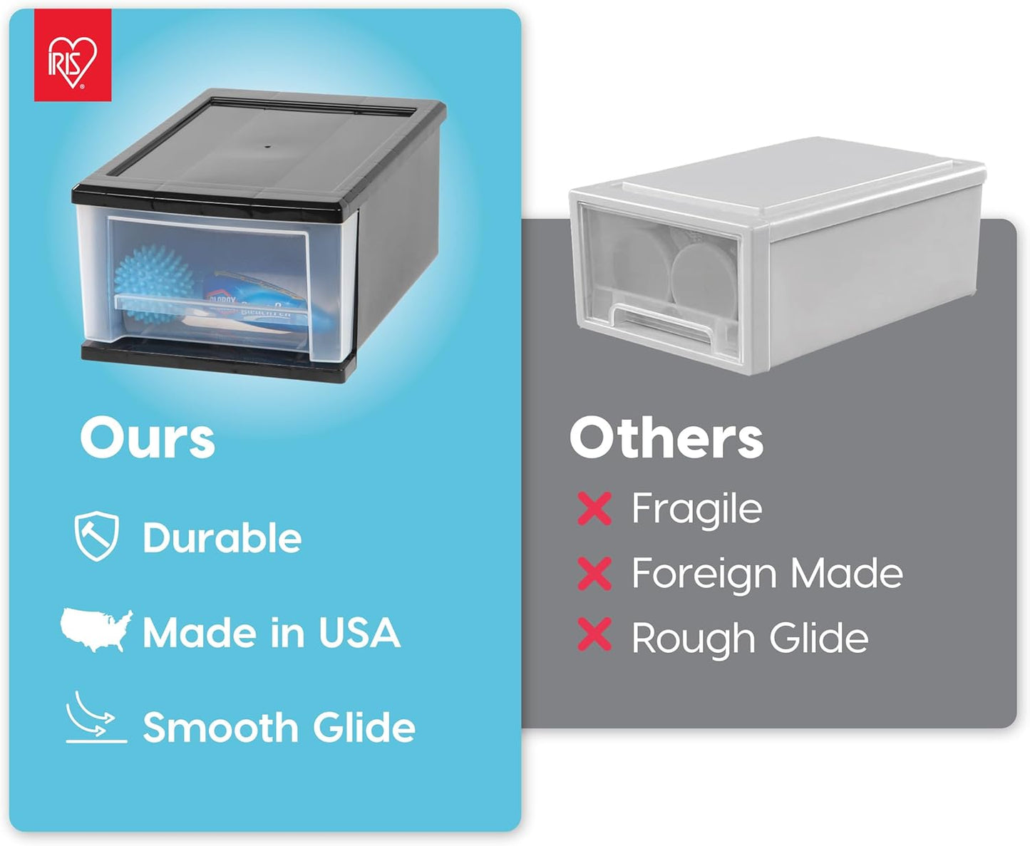 IRIS USA Plastic Stacking, Storage Organizer Unit with Sliding Drawer for Clothes Bedroom Kitchen Under Sink Pantry Craft Room Bathroom Dorm Office, 7 Qt. - 4 Pack, Black