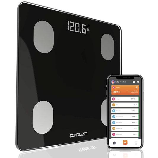 KONQUEST Smart Scale for Body Weight, Digital Bathroom Scale BMI Weighing Bluetooth Body Fat Scale, Body Composition Monitor Health Analyzer with Smartphone App, 400 lbs - Black