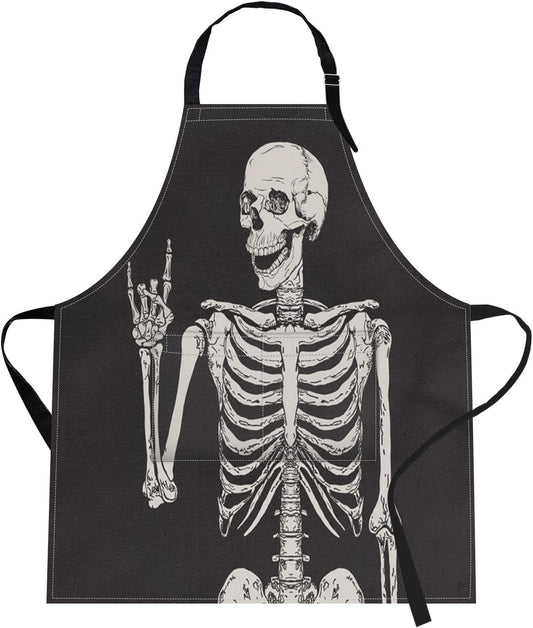 Britimes Skeleton Rock Skull Halloween Apron Home Kitchen Cooking Baking Gardening for Women Men with Pockets 32x28 inch