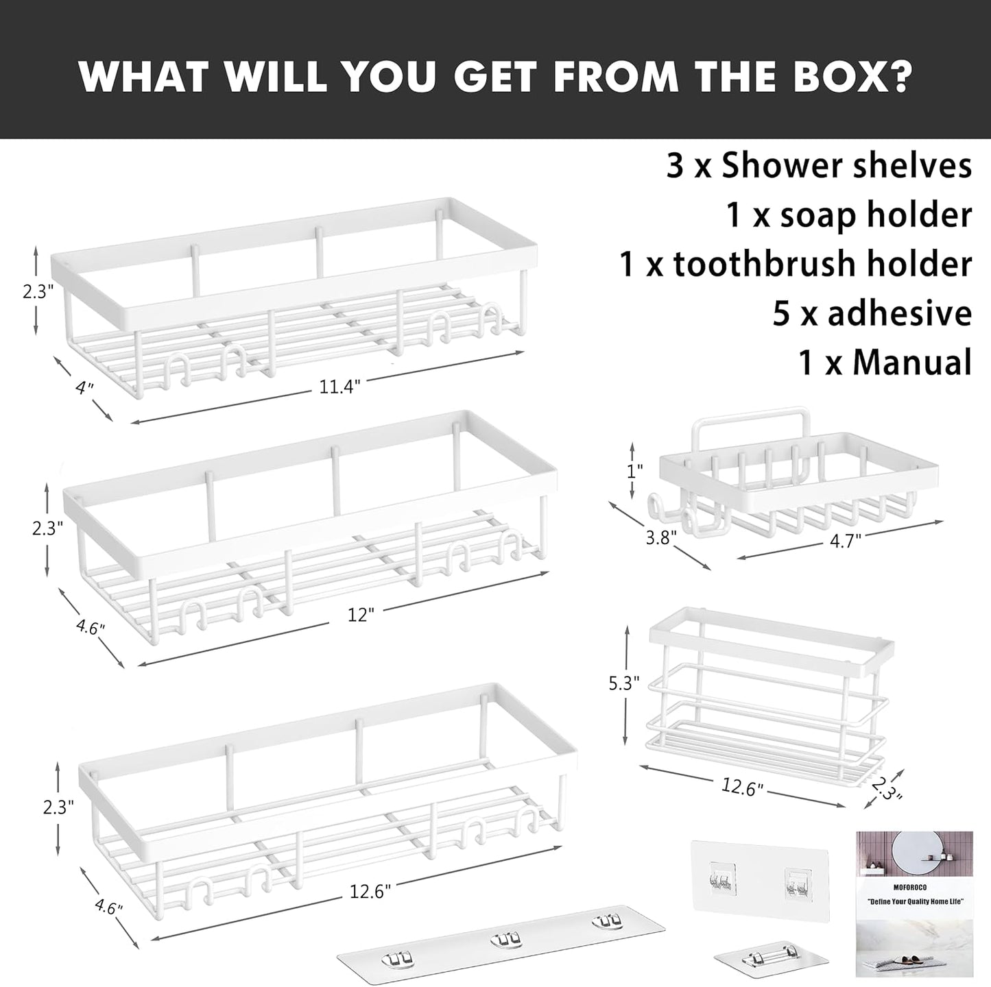 Moforoco Adhesive Shower Caddy Organizer Shelves Rack - 5 Pack Corner Bathroom Storage Organization, Home & Kitchen Decor Inside RV Accessories, Hanging First Apartment Household Camper Essentials
