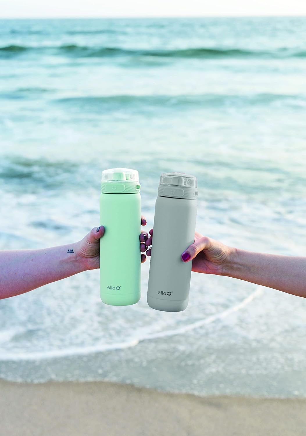 Ello Cooper 40oz Stainless Steel Water Bottle with Straw and Carry Handle, Double Walled and Vacuum Insulated Metal, Leak Proof Locking Lid with Soft Silicone Spout, Reusable, BPA Free, Grey