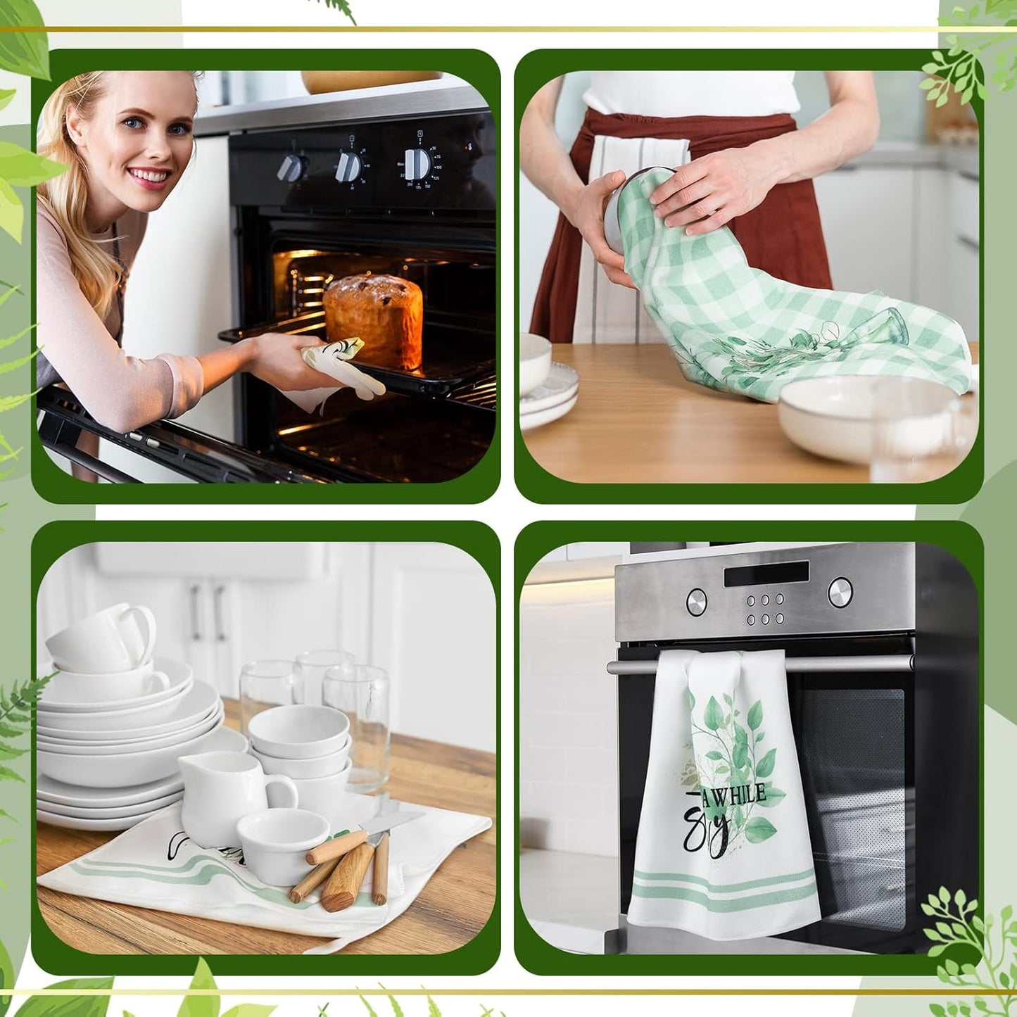 Set of 6 Eucalyptus Kitchen Towels Green Leaves Dishtowels Absorbent Spring Summer Hand Tea Towels 24 x 16 Inch Eucalyptus Lover Gifts Holiday Wedding Gifts for Farmhouse Kitchen Bathroom Decor
