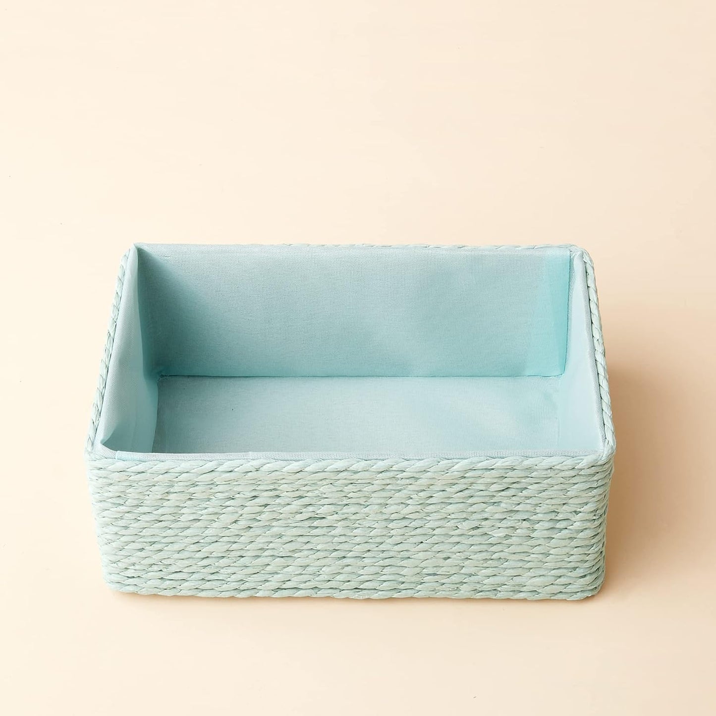 LA JOLIE MUSE Storage Baskets Set 4 - Stackable Woven Basket Paper Rope Bin, Storage Boxes for Makeup Closet Bathroom Bedroom (Light Green)