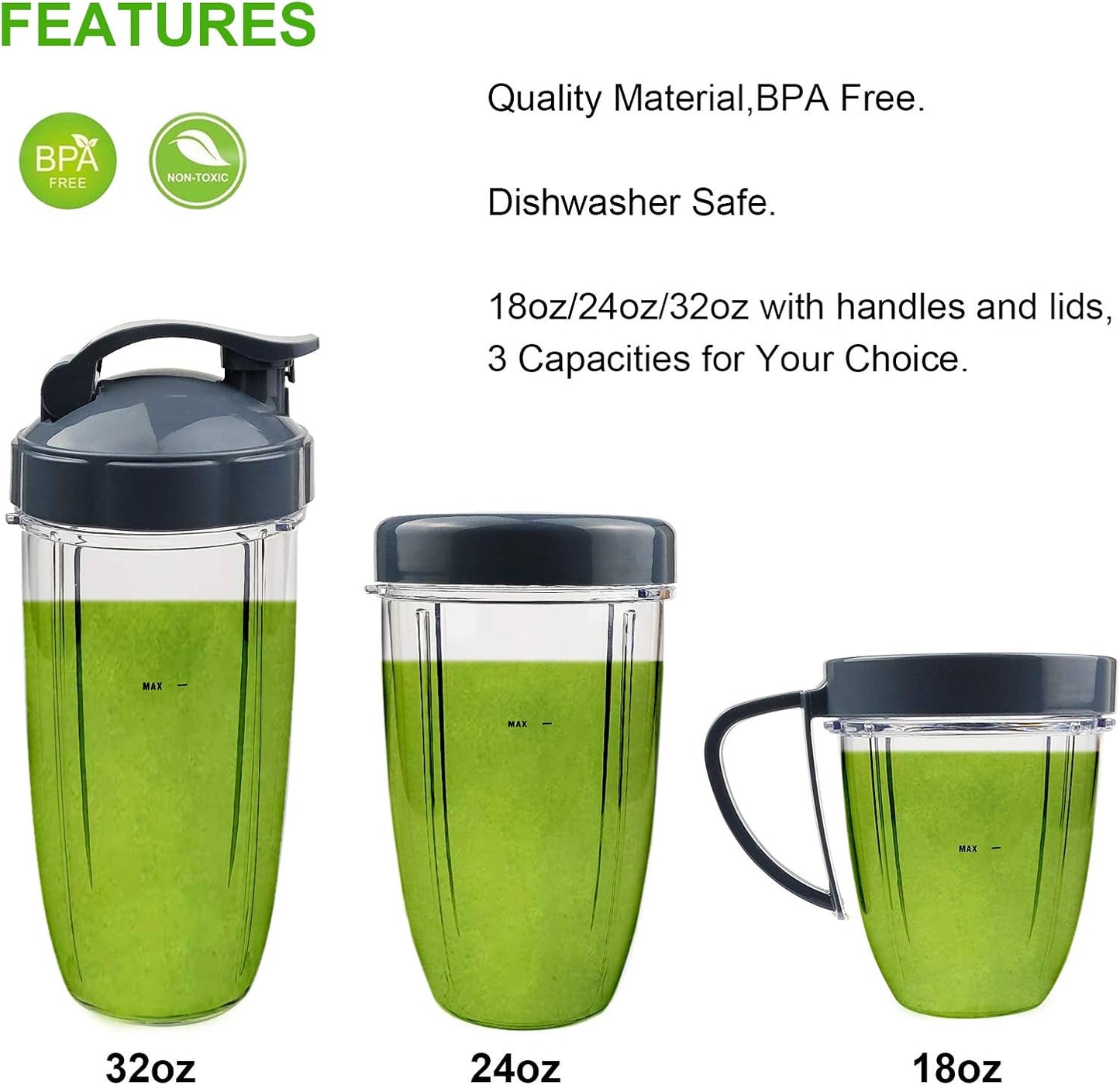 14 PCS Blender Extractor Blade and Cups for NutriBullet 600w and 900w Series, Replacement Parts Gasket Shock Pad and Gear(1 Blade, 3 Cups,1 Lids)