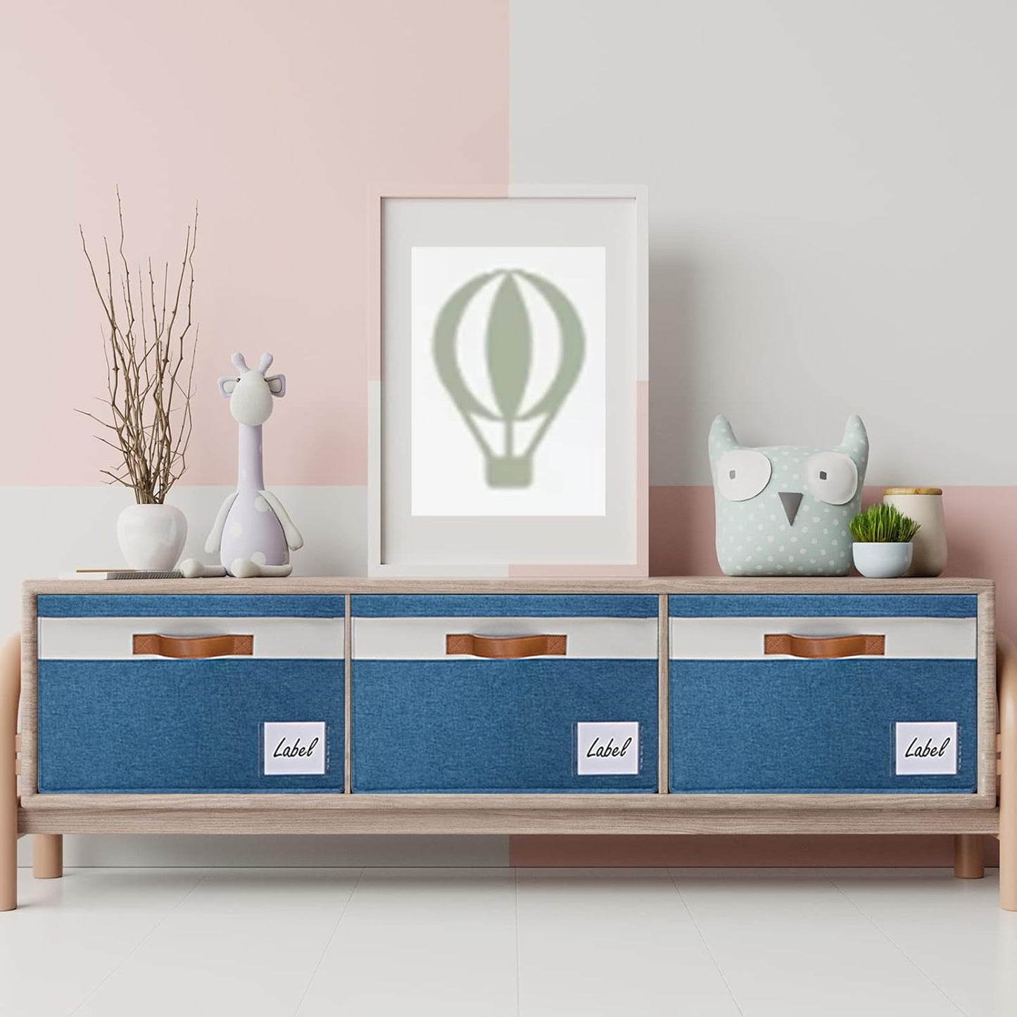 GhvyenntteS Fabric Storage Bins with Lid 6 Pack, Large Decorative Storage Boxes with Lids and Handles, Foldable Fabric Storage Baskets with Lid and Label for Home Office (Blue, 15" x 11" x 9.7")