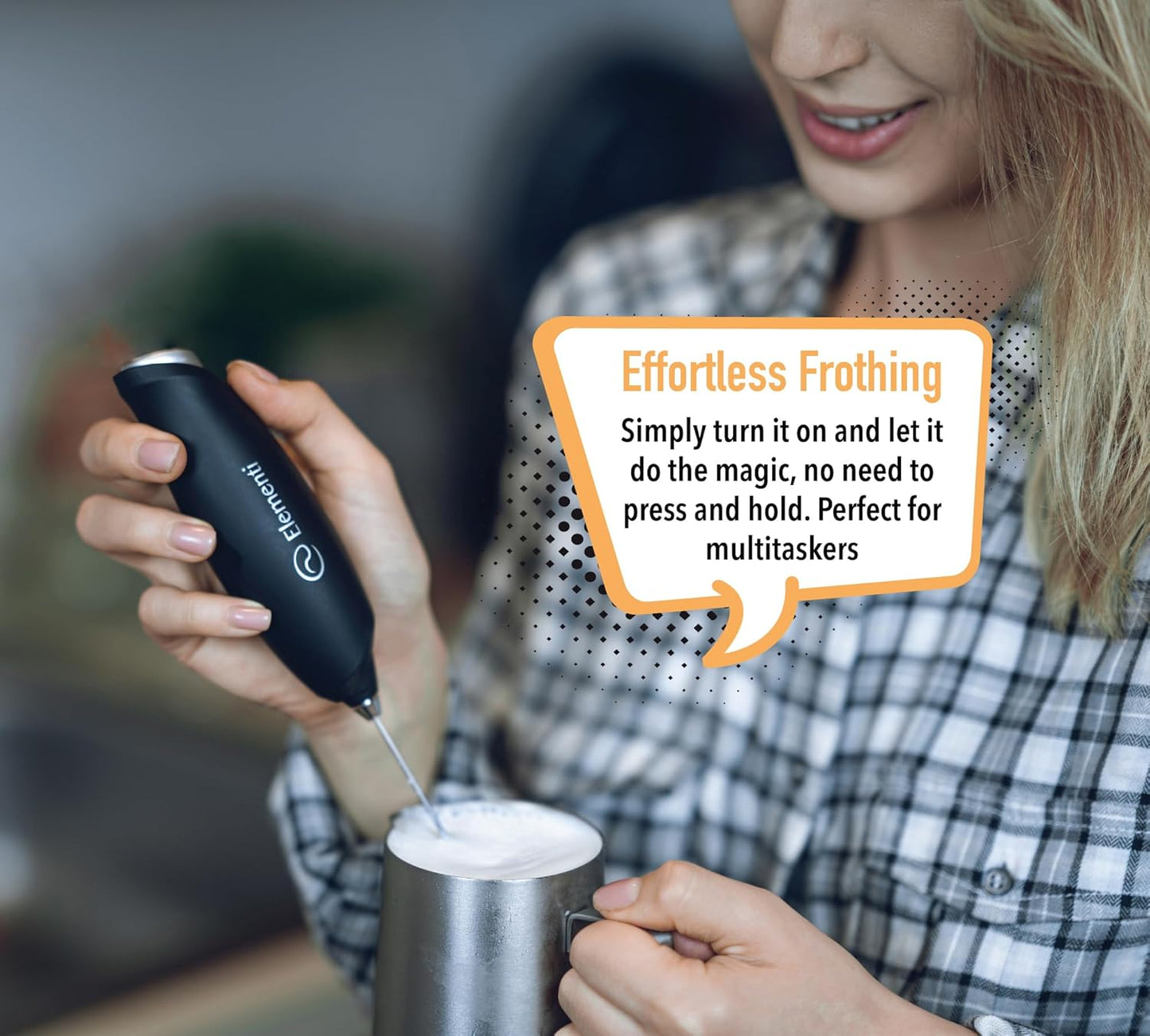 Elementi Milk Frother Wand - Coffee Frother Handheld - Drink Mixer - Coffee Mixer Wand - Cold Foam Maker - Electric Stirrer for Drinks (Black)