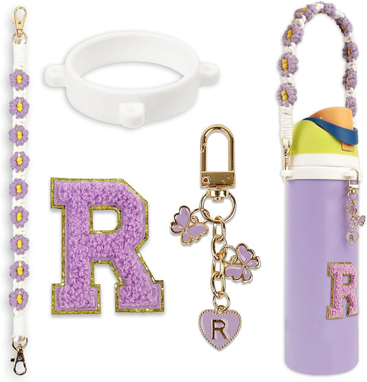 Cute Letter Charm Set Compatible with Owala Water Bottle 24 oz, 32 oz, 40 oz, Owala Kids, Owala Coffee Tumbler, Owala FreeSip – Includes Handle Strap, for Owala Accessories & Stanley Cup Accessories