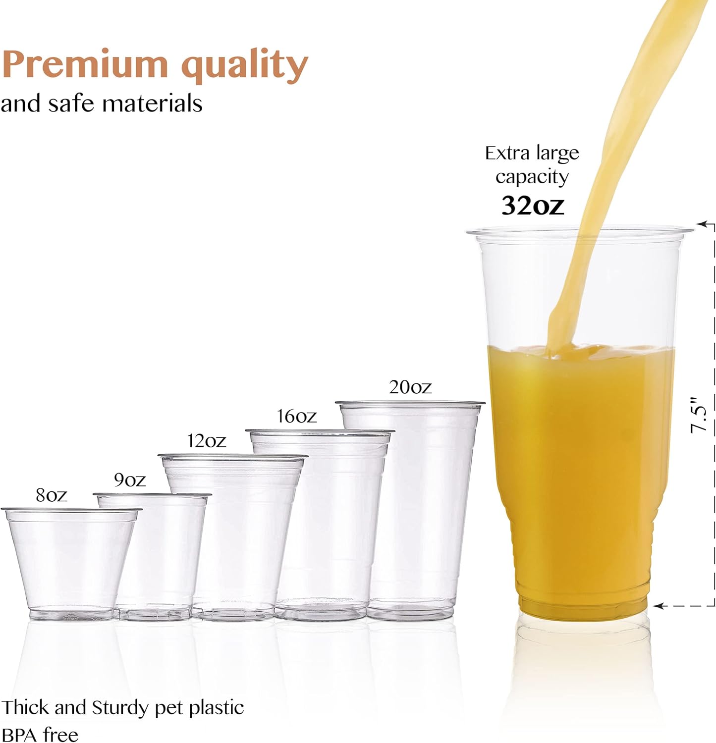 Upper Midland Products 32 OZ Cups and Lids, 50 Sets Large Plastic Disposable Clear Cups For Ice Coffee