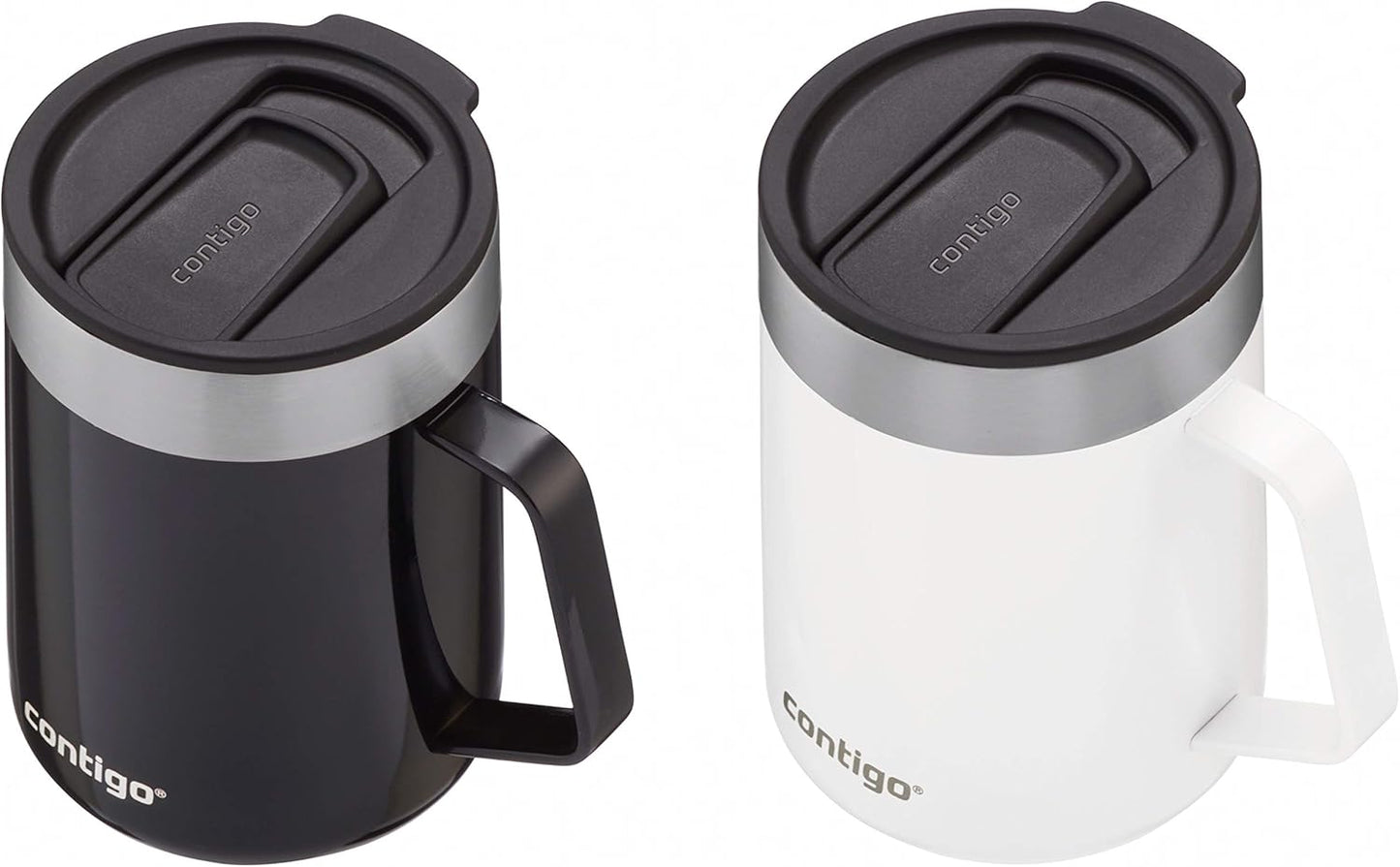 Contigo Streeterville Stainless Steel Travel Mugs 14oz, Stylish Duo Pack with Splash-Proof Lid, Vacuum-Insulated Coffee Mugs with Handle & Grip Base, Dishwasher Safe - Licorice & Salt (Pack of 4)