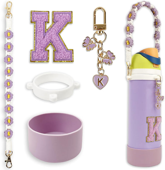 SITKOL Silicone Boot Cute Monogram Set Compatible with Owala Water Bottle 24 oz, 32 oz, 40 oz - Perfect Letter Owala Accessories for Owala Tumbler, Owala Free Sip, Pink Owala, Black Owala