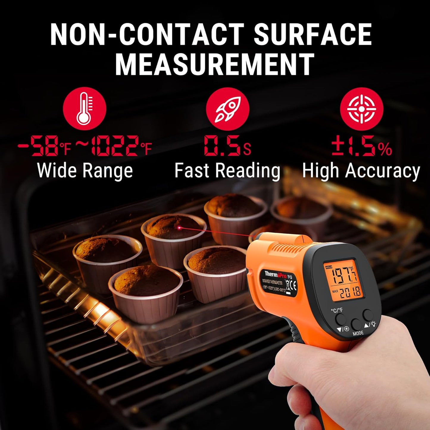 ThermoPro Temperature Gun, Infrared Thermometer Gun with Laser Pointer, Meat Thermometer Digital with Super Long Probe, Food Thermometer for Cooking, Laser Thermometer Gun -58℉-1022℉ Not for Human