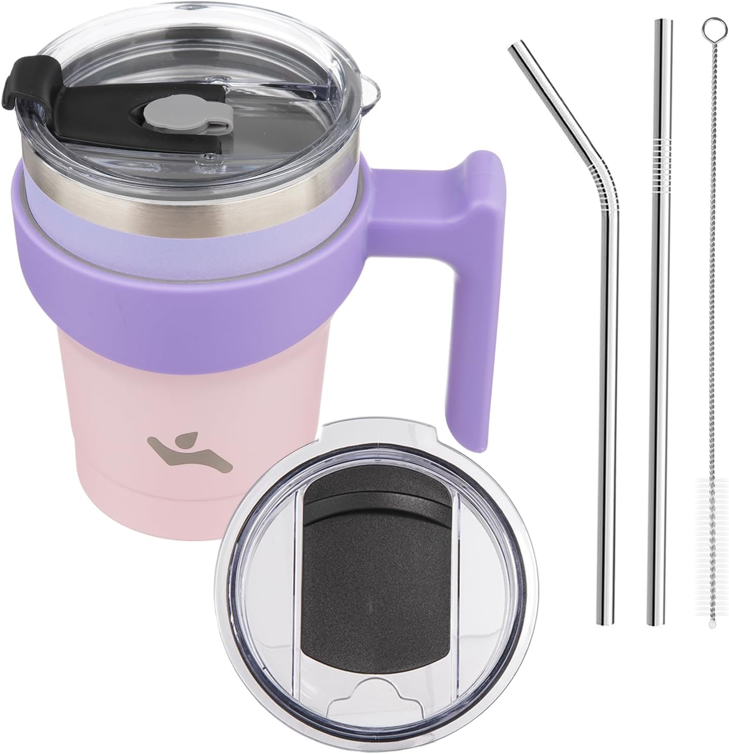 10 oz Tumbler with Handle and 2 Straw 2 Lid, Insulated Water Bottle Stainless Steel Vacuum Cup Reusable Travel Mug,Pastel Sunset